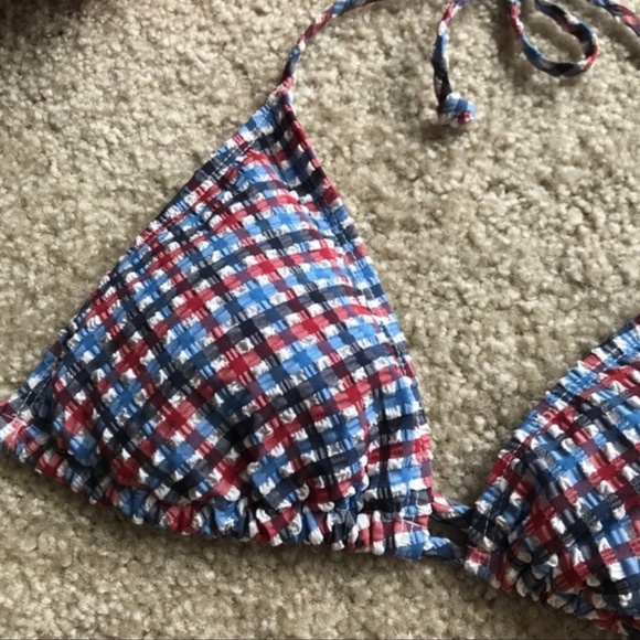 Old Navy Red, White and Blue Gingham Bikini Top - Picture 2 of 8